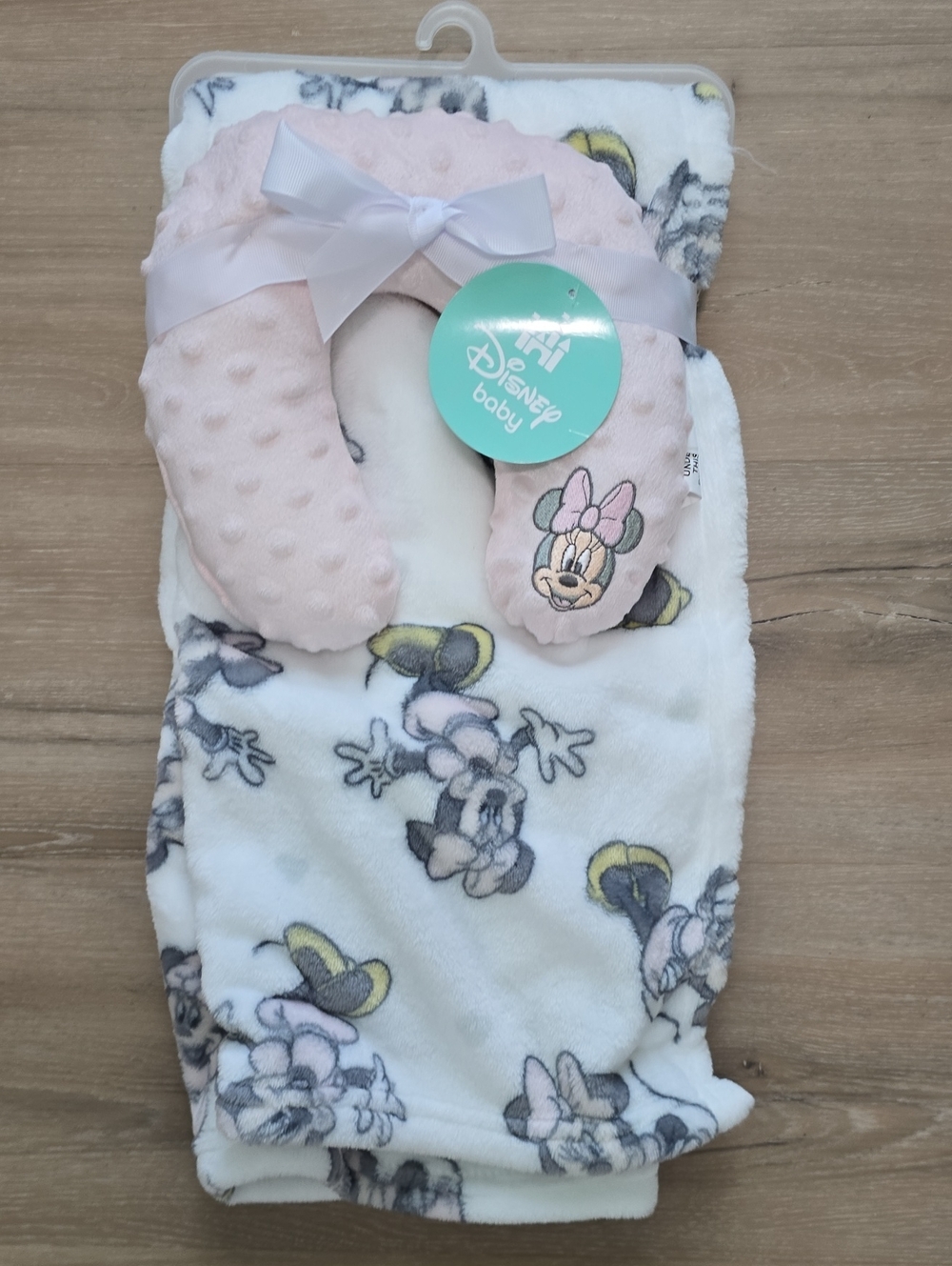 Disney Minnie Mouse Blanket & Headrest Set - Mint Tag with Pink Accents